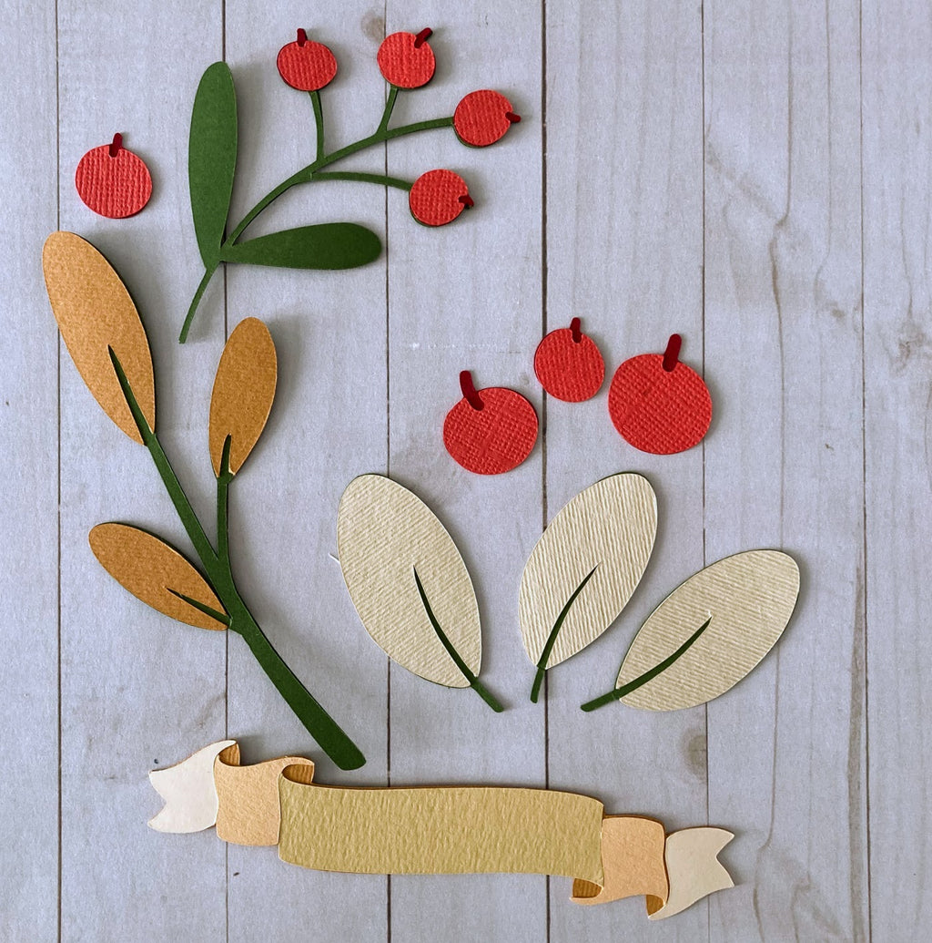 Autumn die cuts set x 10 pcs - berries, leaves and banner handmade scrapbook by Magdina Creativa
