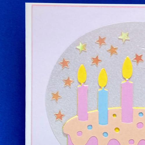 Birthday Card Cake in Pastel Tones with Paint Stroke