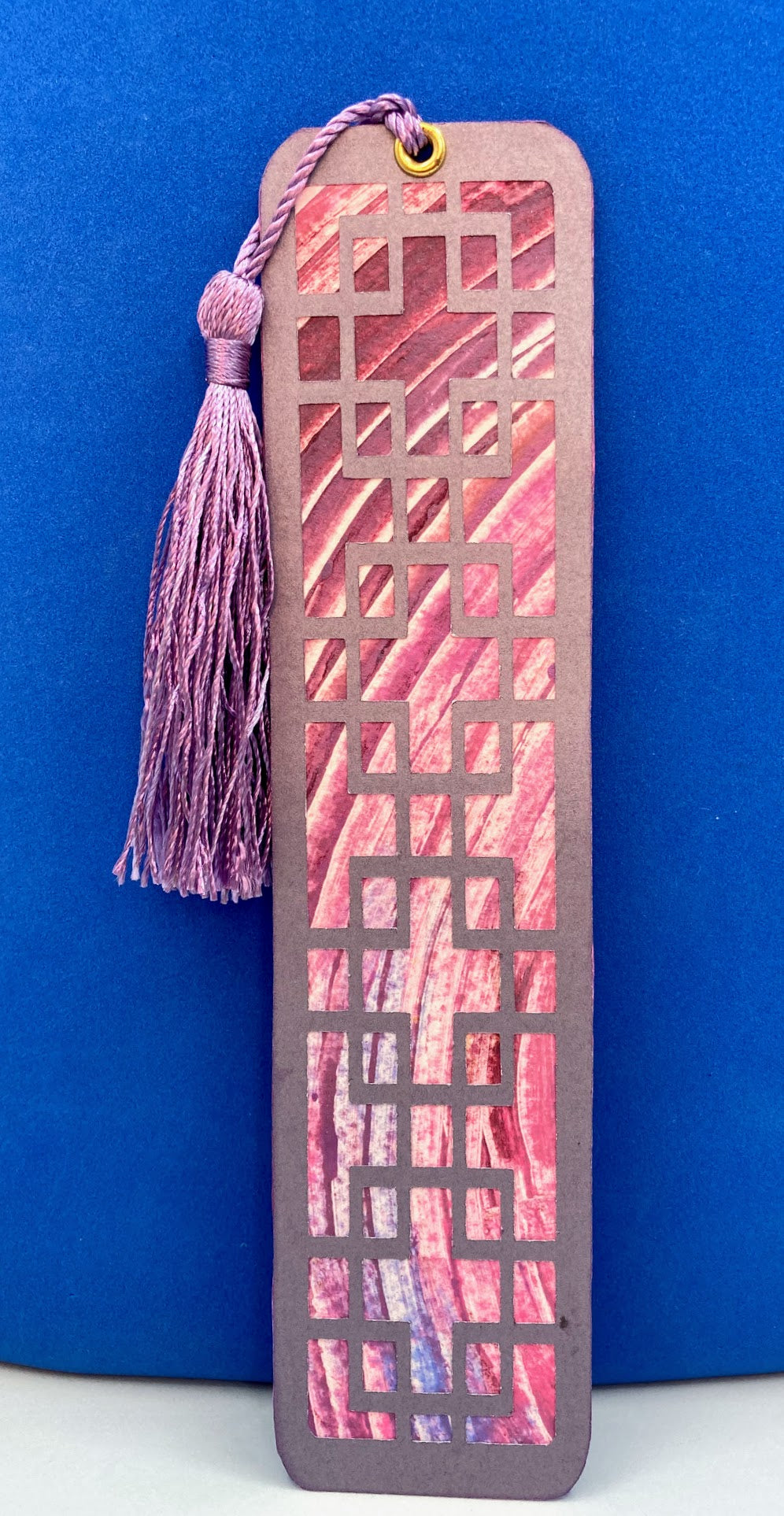 Handmade Paper Bookmark with Tassel, Scrapbook Style