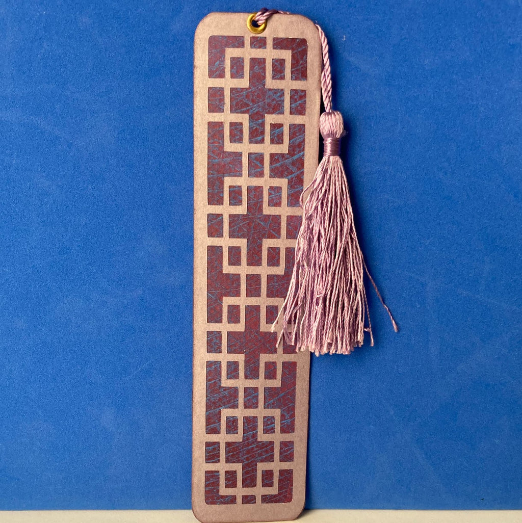 Handmade Paper Bookmark with Tassel, Scrapbook Style