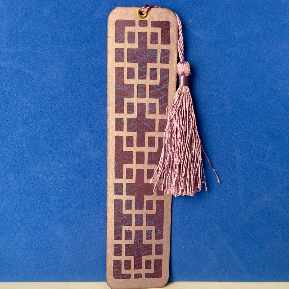 Handmade Paper Bookmark with Tassel, Scrapbook Style