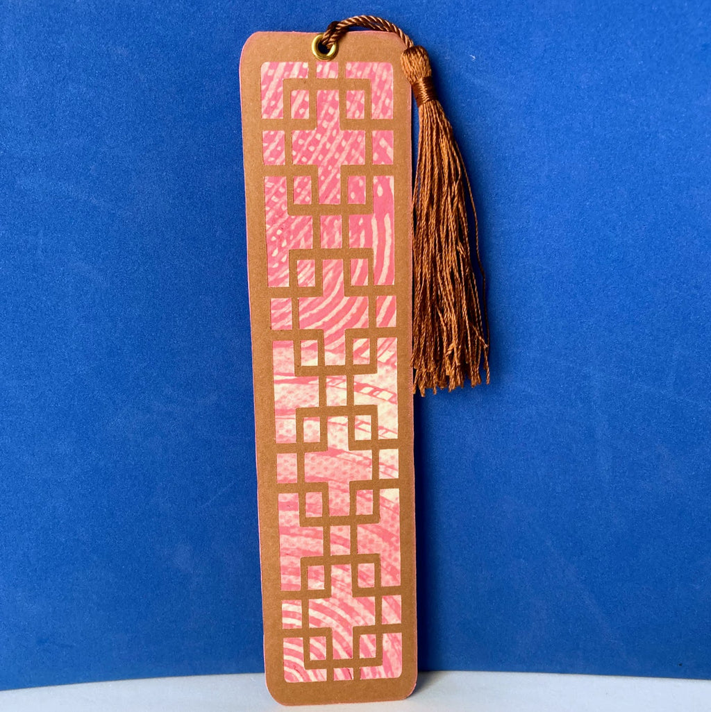 Handmade Paper Bookmark with Tassel, Scrapbook Style