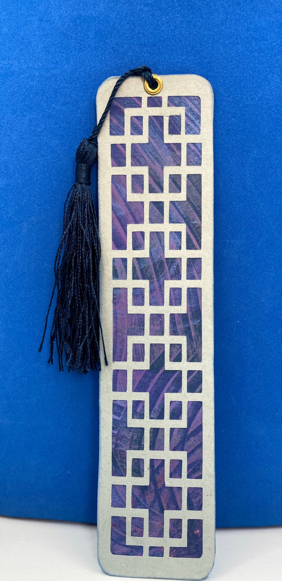 Handmade Paper Bookmark with Tassel, Scrapbook Style
