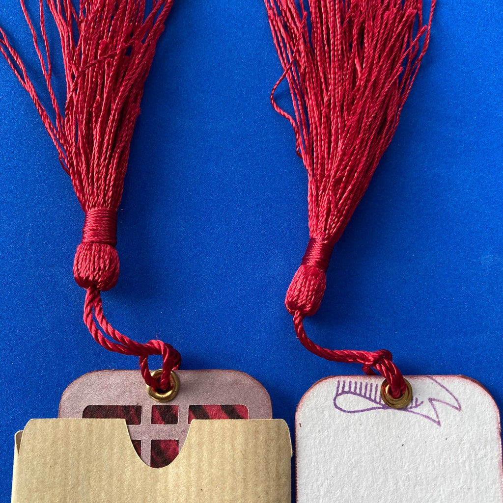Handmade Paper Bookmark with Tassel, Scrapbook Style