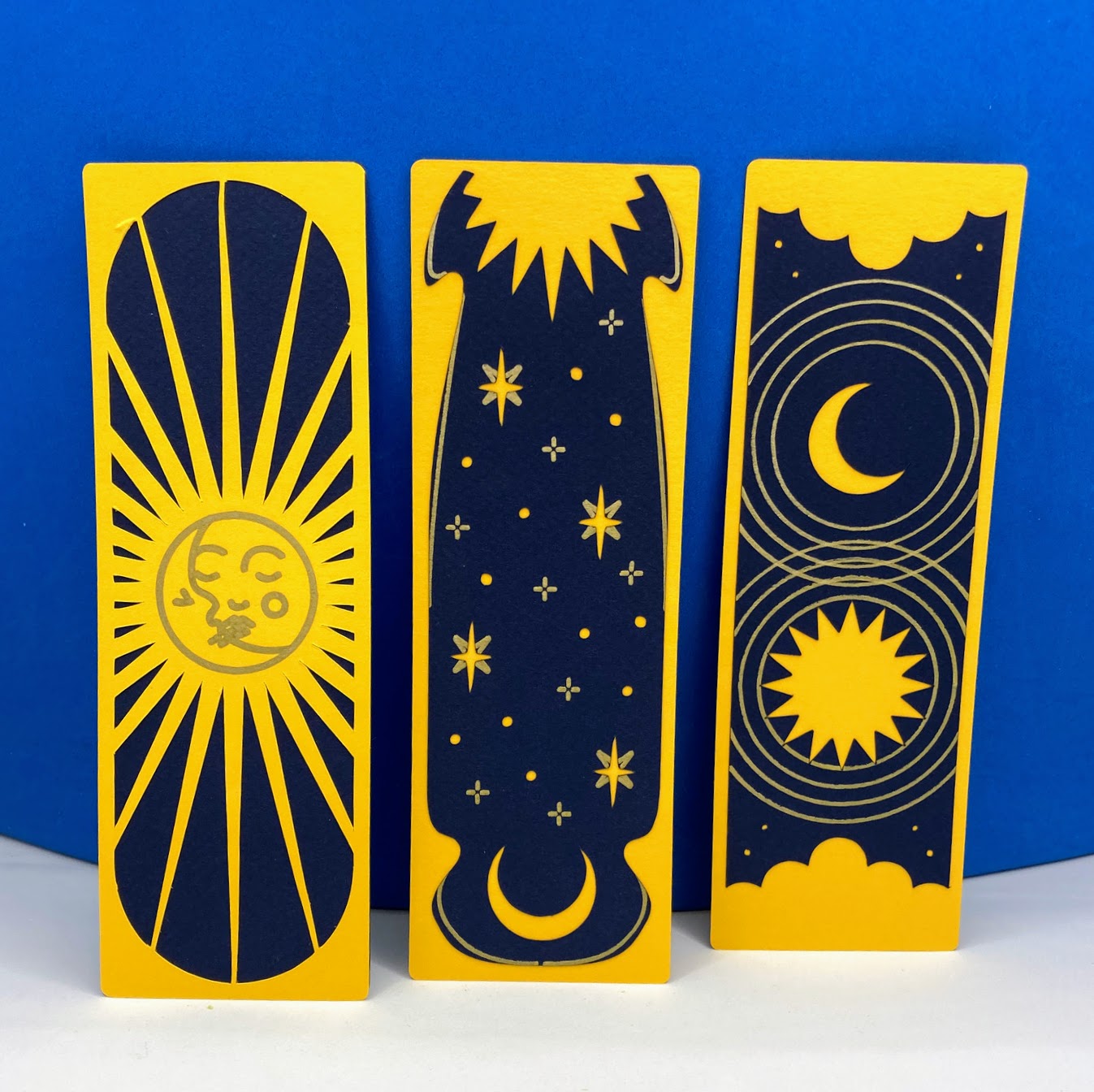 Celestial Handmade Bookmark, Layered Paper, Golden Details