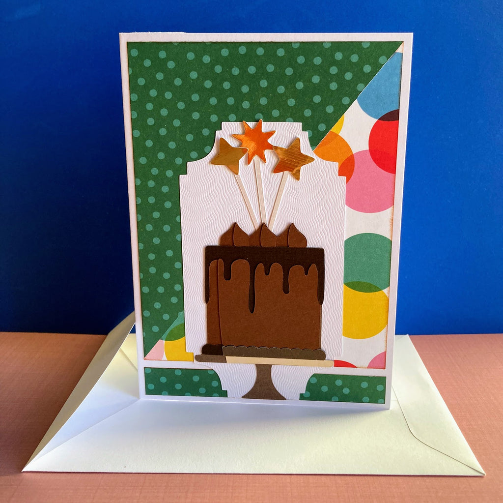 Chocolate Cake On Stand With Wands Card