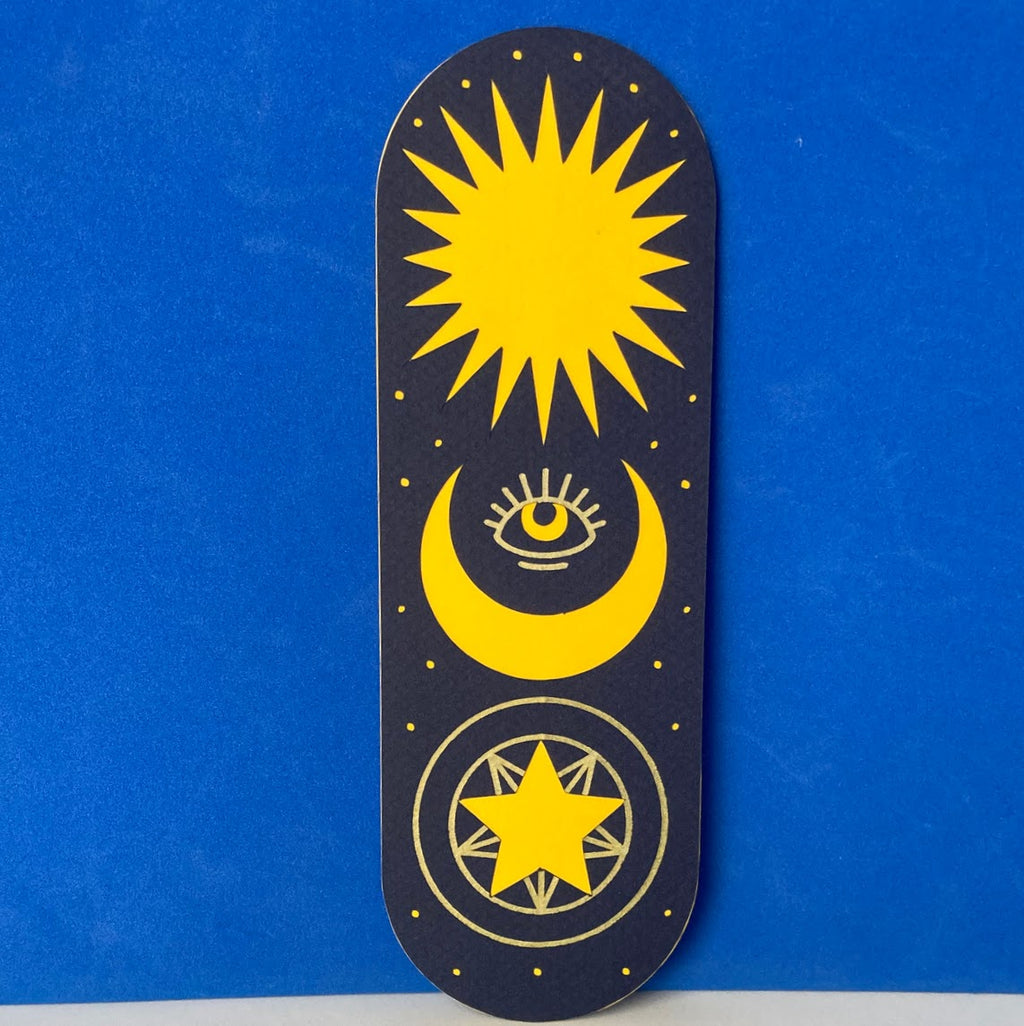 Celestial Handmade Bookmark, Layered Paper, Golden Details