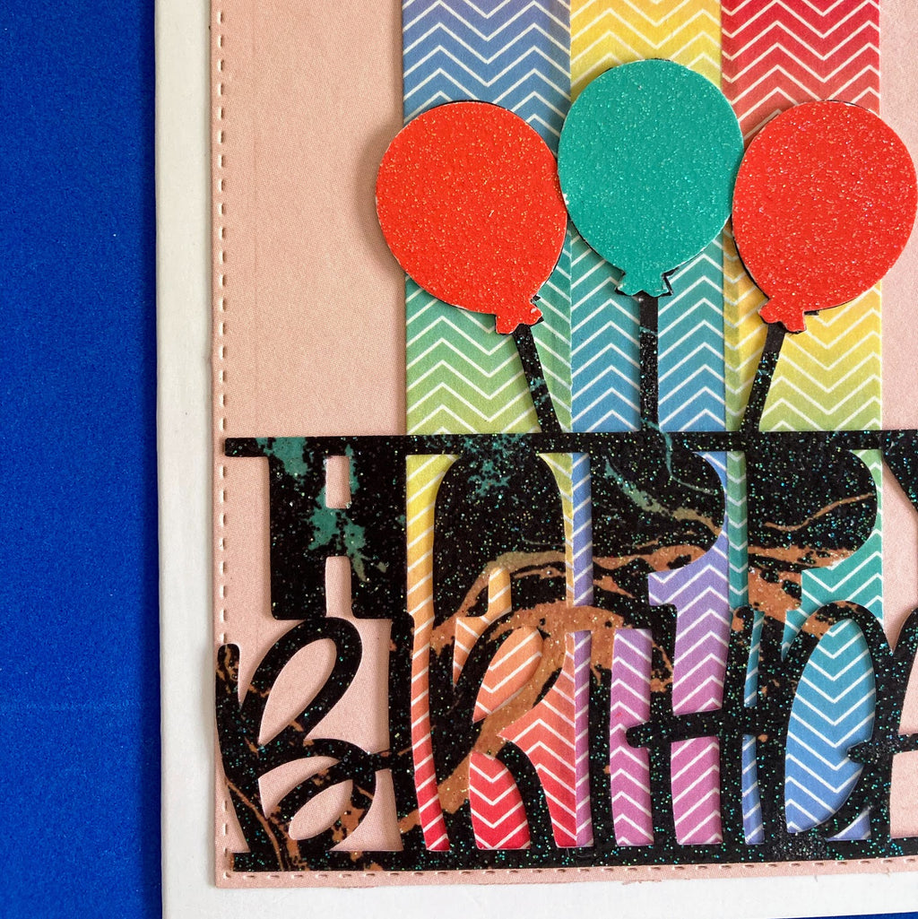Happy Birthday 3 Balloons with Colorful Panel Card