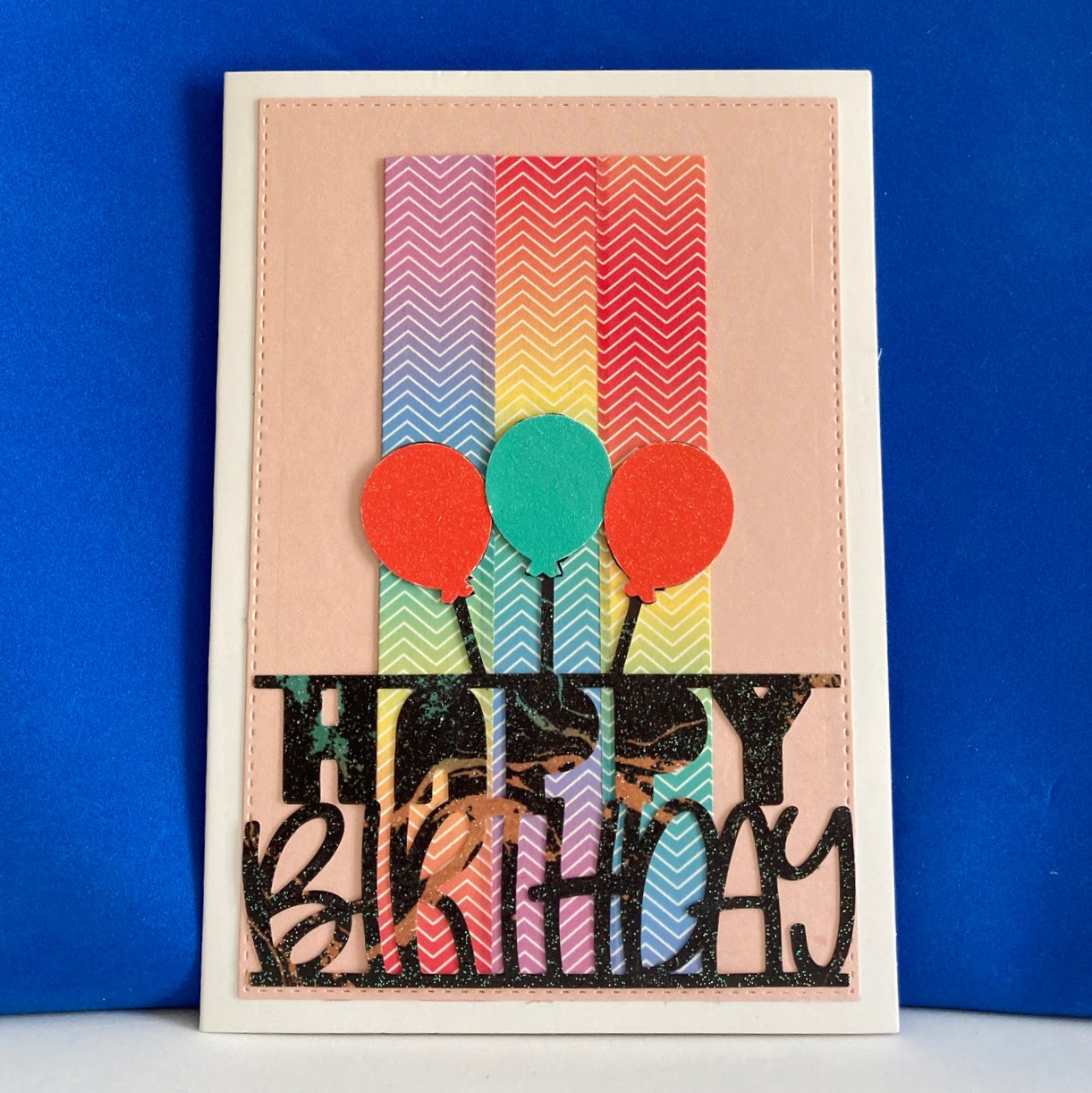 Happy Birthday 3 Balloons with Colorful Panel Card