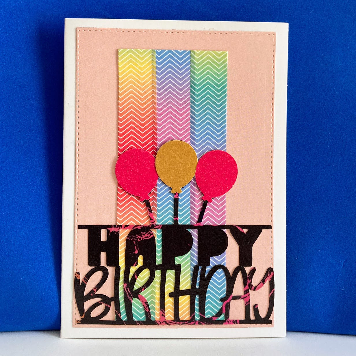 Happy Birthday 3 Balloons with Colorful Panel Card