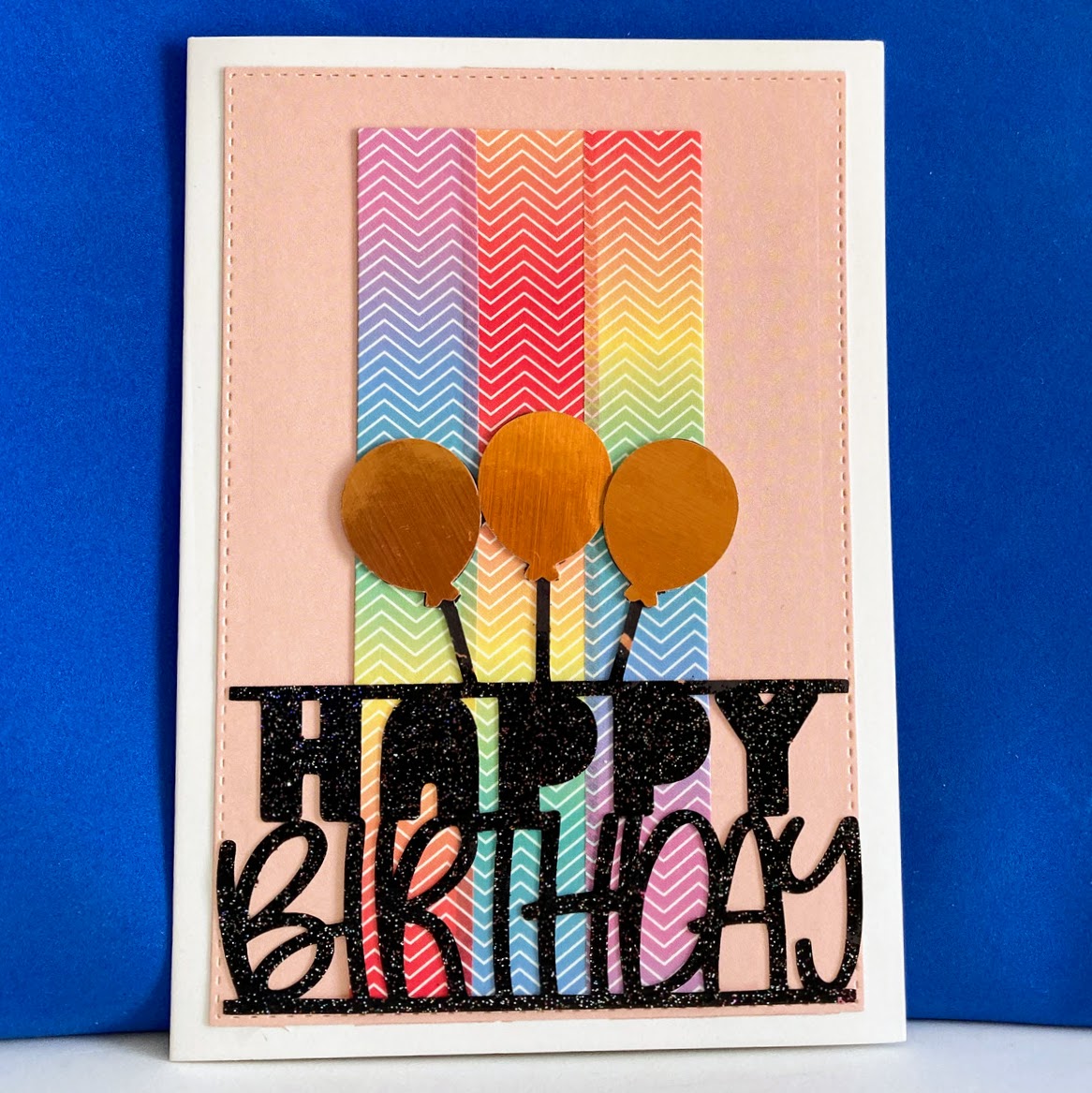 Happy Birthday 3 Balloons with Colorful Panel Card