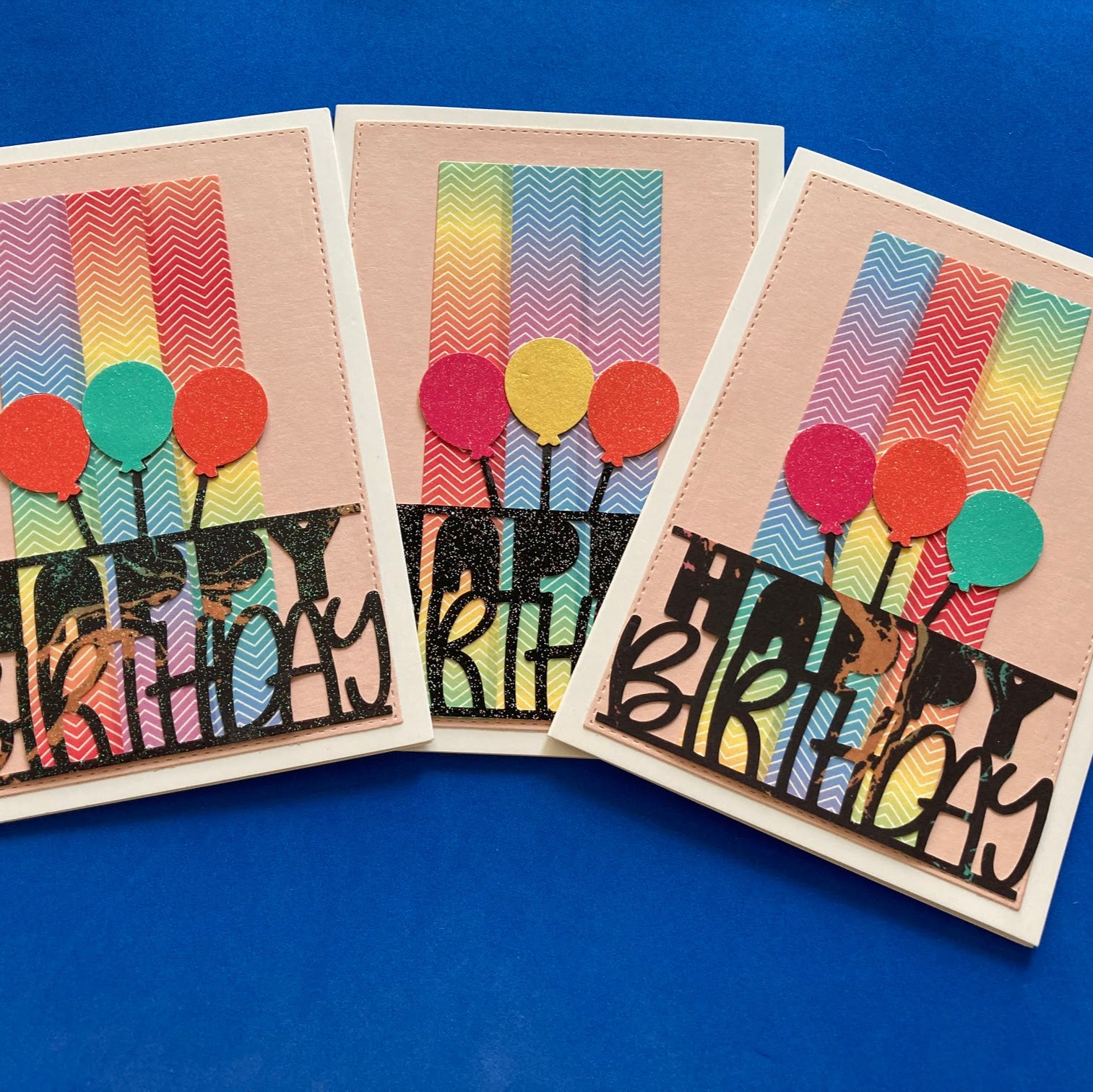 Happy Birthday 3 Balloons with Colorful Panel Card