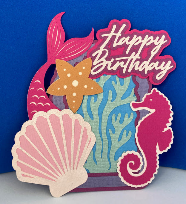 MERMAID CAKE TOPPER - Handmade Happy Birthday Ocean Theme